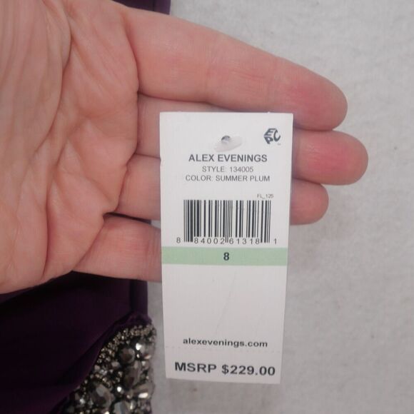 NEW Alex Evenings Summer Plum Purple Side Ruched Cocktail Dress Women's 8 $229 - Picture 8 of 12